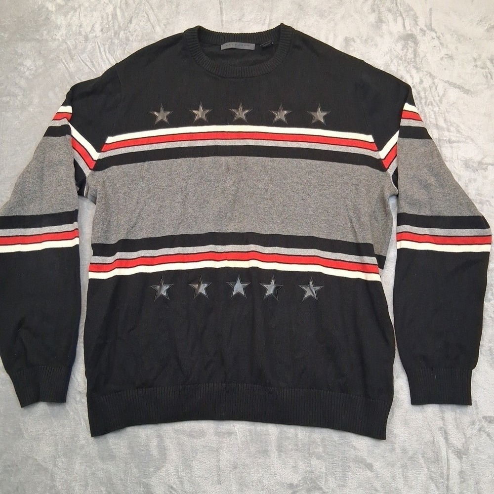 Men's Sean John 3XL Black Gray Red Star Striped Crew Neck Preppy‎ Sweater